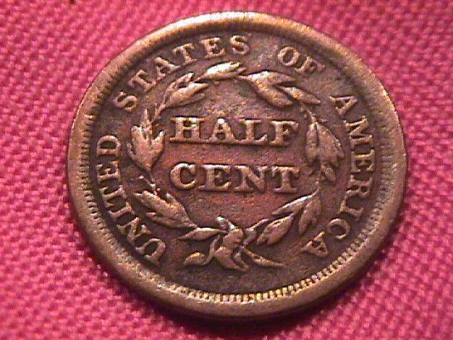 HALF CENT COPPER COIN BRAIDED HAIR-1855 VERY FINE-30 Condition
