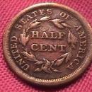 HALF CENT COPPER COIN BRAIDED HAIR-1855 VERY FINE-30 Condition