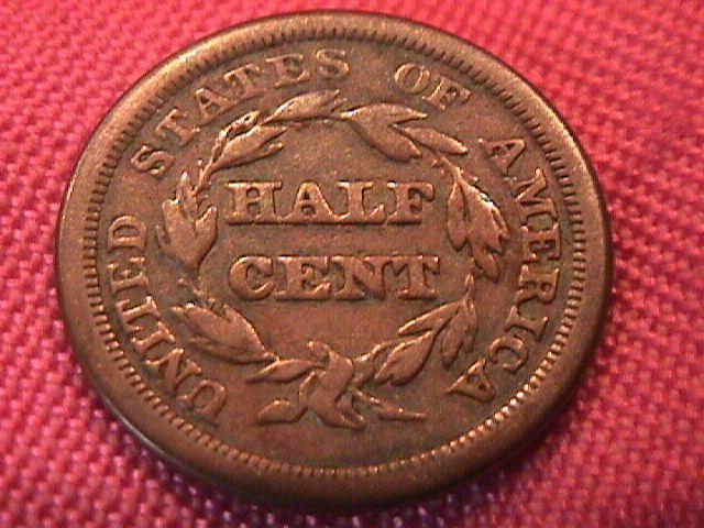HALF CENT COPPER COIN BRAIDED HAIR-1851 VERY FINE-20 Condition