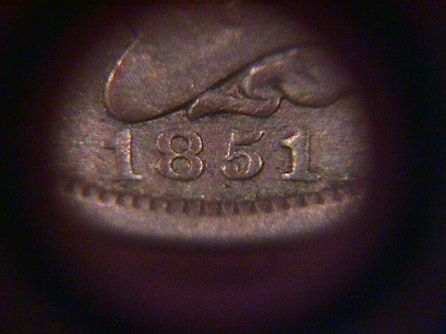 HALF CENT COPPER COIN BRAIDED HAIR-1851 VERY FINE-20 Condition