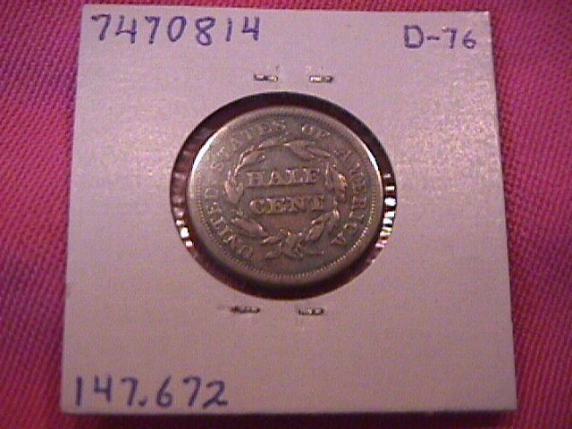 HALF CENT COPPER COIN BRAIDED HAIR-1851 VERY FINE-20 Condition