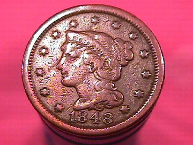 BRAIDED HAIR COPPER LARGE CENT 1848 GRADED FINE-15