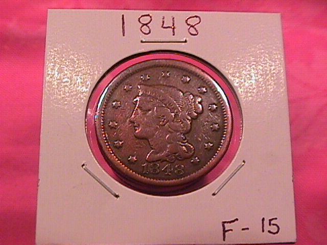 BRAIDED HAIR COPPER LARGE CENT 1848 GRADED FINE-15
