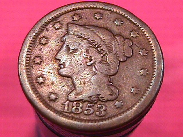 BRAIDED HAIR COPPER LARGE CENT 1853 GRADED GOOD-6