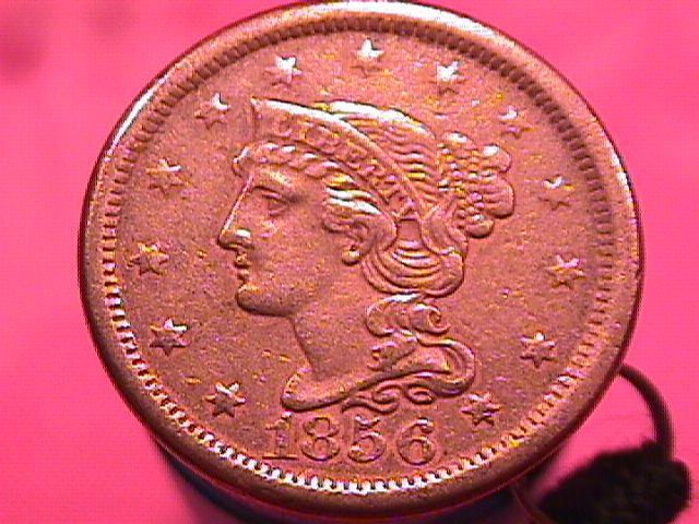 BRAIDED HAIR COPPER LARGE CENT 1856 GRADED ALMOST UNCIRCULATED-50