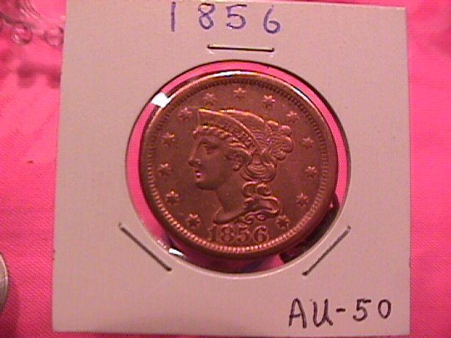 BRAIDED HAIR COPPER LARGE CENT 1856 GRADED ALMOST UNCIRCULATED-50
