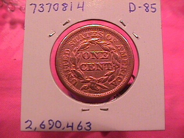 BRAIDED HAIR COPPER LARGE CENT 1856 GRADED ALMOST UNCIRCULATED-50
