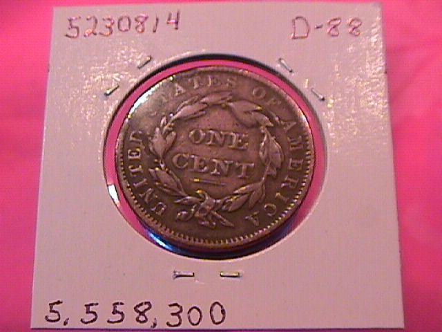 CORONET HEAD COPPER LARGE CENT 1837 GRADED FINE -15