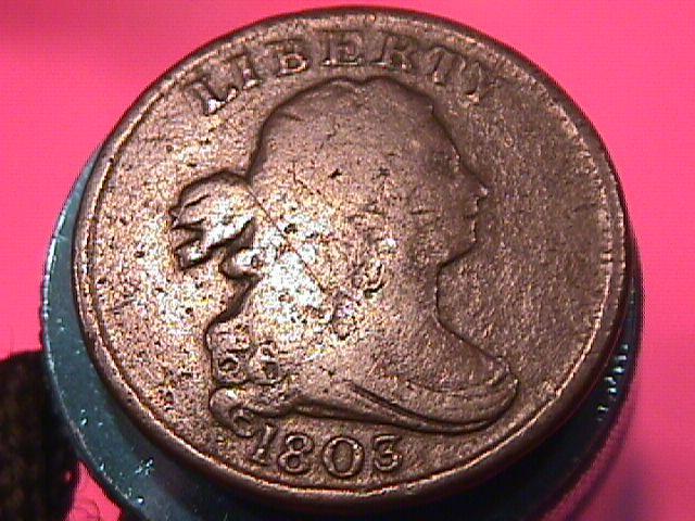 Draped Bust Copper Half Cent Coin Dated 1803 Very Fine-20 Condition