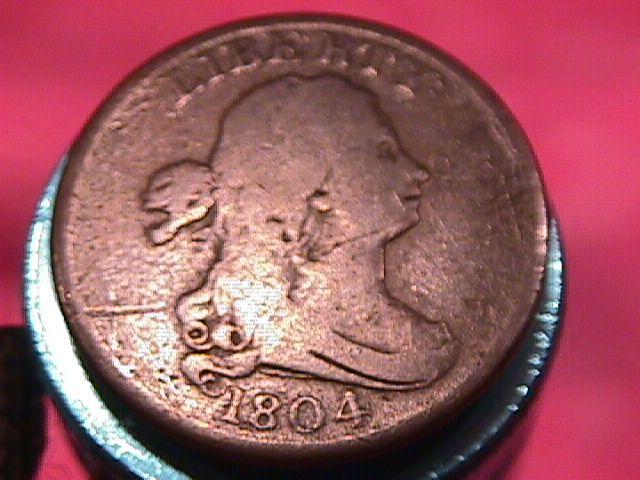 Draped Bust Copper Half Cent Coin Dated 1804 Fine-15 Condition