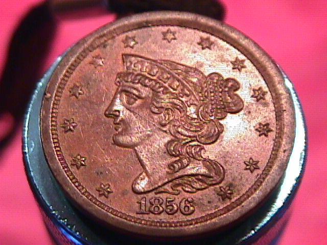 HALF CENT BRAIDED HAIR-1856 ALMOST UNCIRCULATED-58 Condition