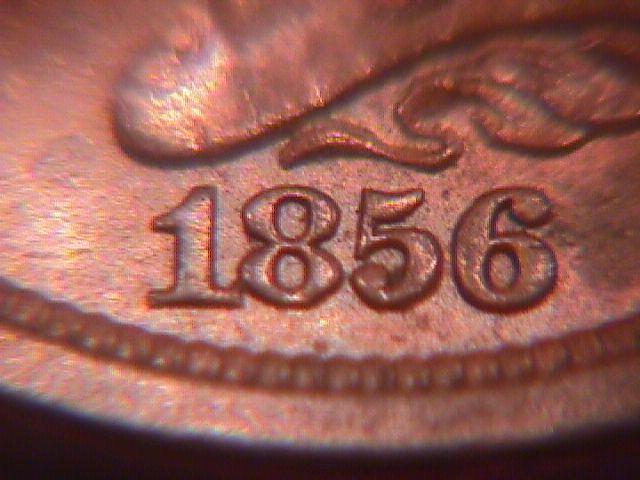 HALF CENT BRAIDED HAIR-1856 ALMOST UNCIRCULATED-58 Condition