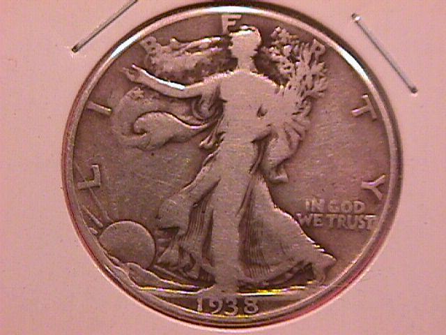 1938-D LIBERTY WALKING SILVER HALF DOLLAR VERY GOOD # 8 GRADING