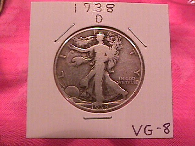 1938-D LIBERTY WALKING SILVER HALF DOLLAR VERY GOOD # 8 GRADING