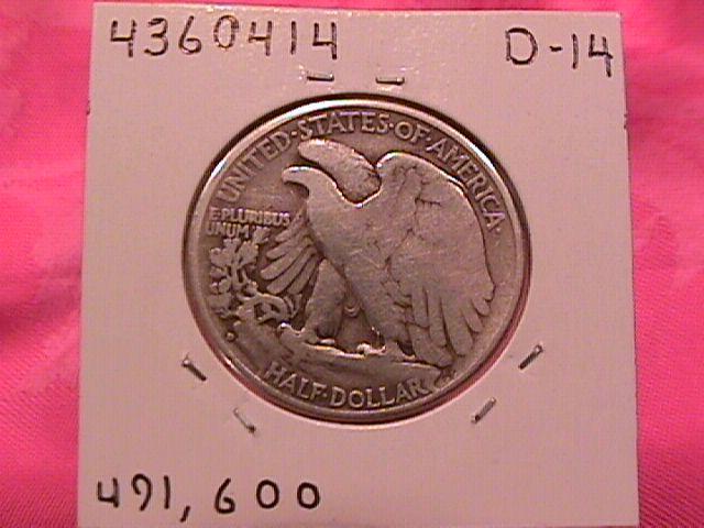 1938-D LIBERTY WALKING SILVER HALF DOLLAR VERY GOOD # 8 GRADING