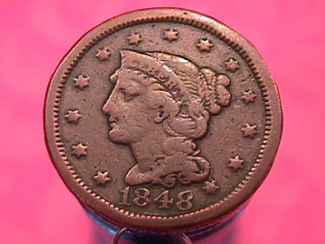 BRAIDED HAIR COPPER LARGE CENT 1848 GRADED FINE-12