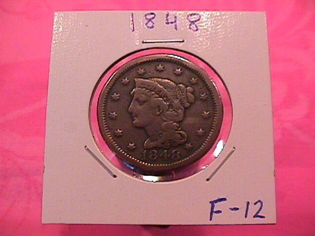BRAIDED HAIR COPPER LARGE CENT 1848 GRADED FINE-12