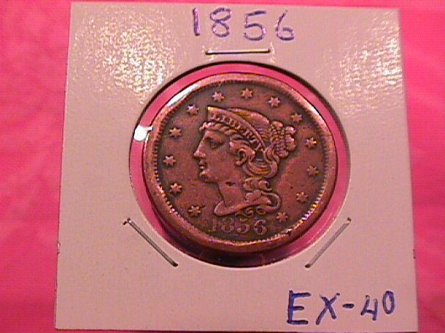 BRAIDED HAIR COPPER LARGE CENT 1856 GRADED EXTREMELY FINE-40