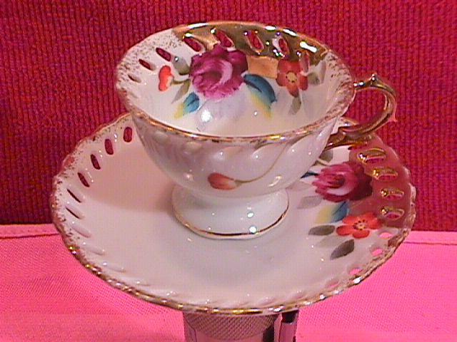 Neco, Pierced Rim, Miniature Cup & Saucer