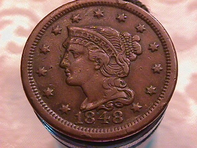 BRAIDED HAIR COPPER LARGE CENT DATED 1848 GRADED VERY FINE-35