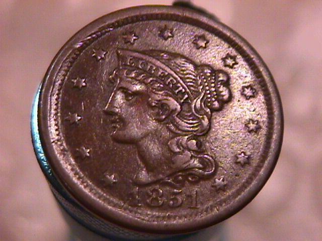 BRAIDED HAIR COPPER LARGE CENT DATED 1851 GRADED VERY FINE-40
