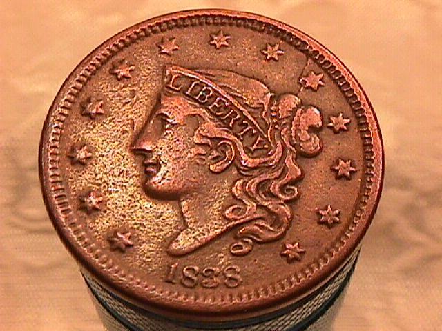 MATRON / YOUNG HEAD LARGE CENT DATED 1838 GRADED EXTREMELY FINE-40