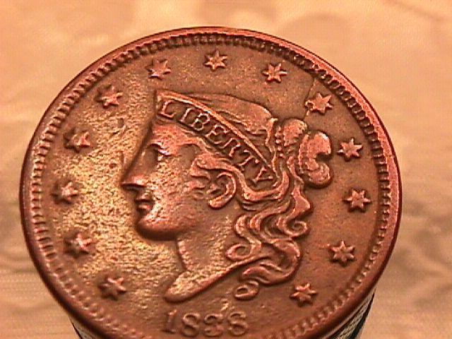 MATRON / YOUNG HEAD LARGE CENT DATED 1838 GRADED EXTREMELY FINE-40