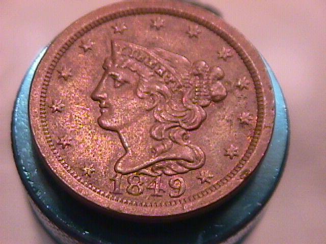 BRAIDED HAIR COPPER LARGE CENT DATED 1849 GRADED ALMOST UNCIRCULATED-50