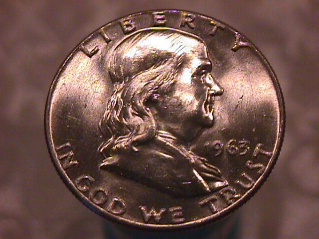 FRANKLIN SILVER HALF DOLLAR DATED 1963 GRADED MINT STATE-63
