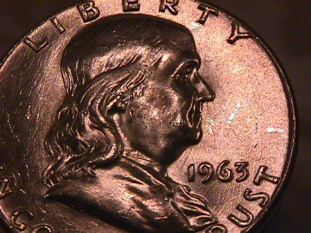 FRANKLIN SILVER HALF DOLLAR DATED 1963 GRADED MINT STATE-63