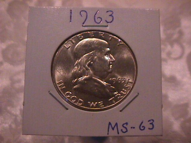 FRANKLIN SILVER HALF DOLLAR DATED 1963 GRADED MINT STATE-63