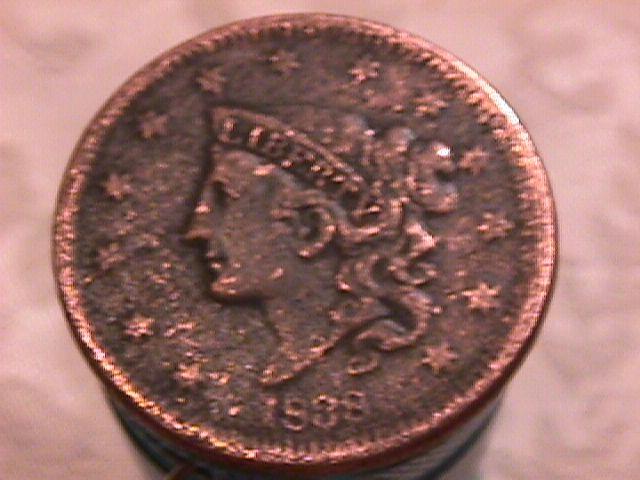 MATRON / YOUNG HEAD COPPER LARGE CENT DATED 1838 GRADED A VERY FINE-35