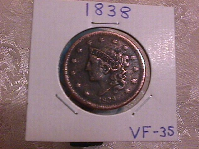 MATRON / YOUNG HEAD COPPER LARGE CENT DATED 1838 GRADED A VERY FINE-35