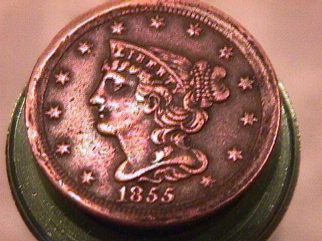 BRAIDED HAIR COPPER HALF CENT DATED-1855 EXTREMELY FINE-45 Condition