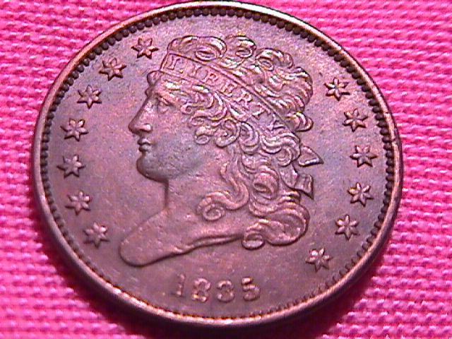 CLASSIC HEAD 1835 HALF CENT GRADED AU-50