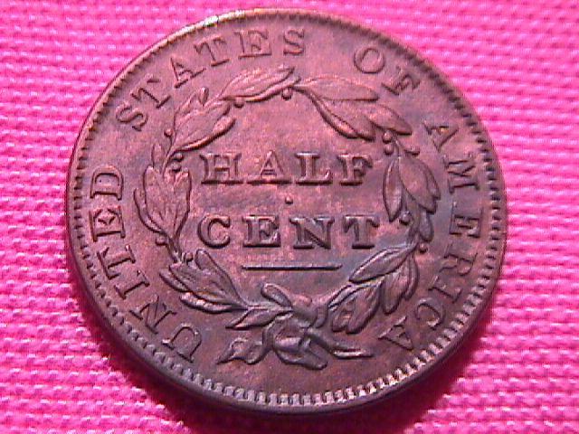 CLASSIC HEAD 1835 HALF CENT GRADED AU-50