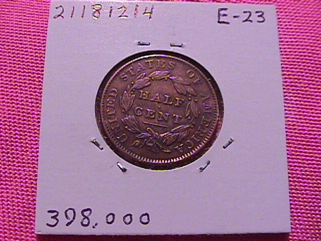 CLASSIC HEAD 1835 HALF CENT GRADED AU-50