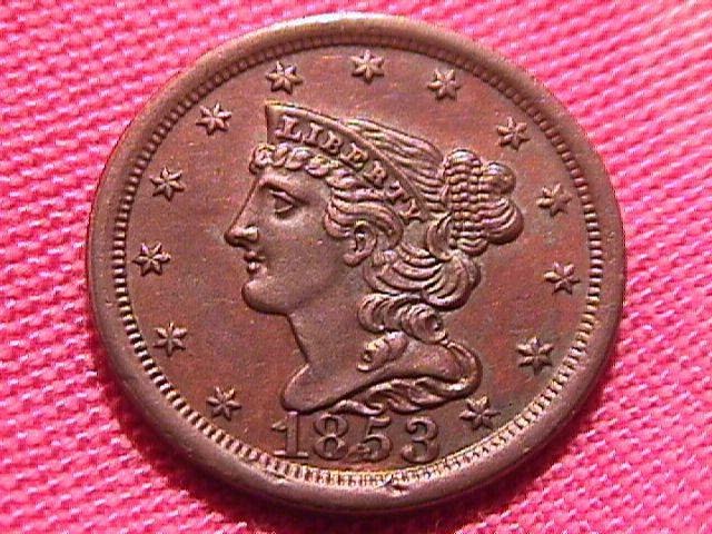 BRAIDED HAIR 1853 GRADED ALMOST UNCIRCULATEDTED-58