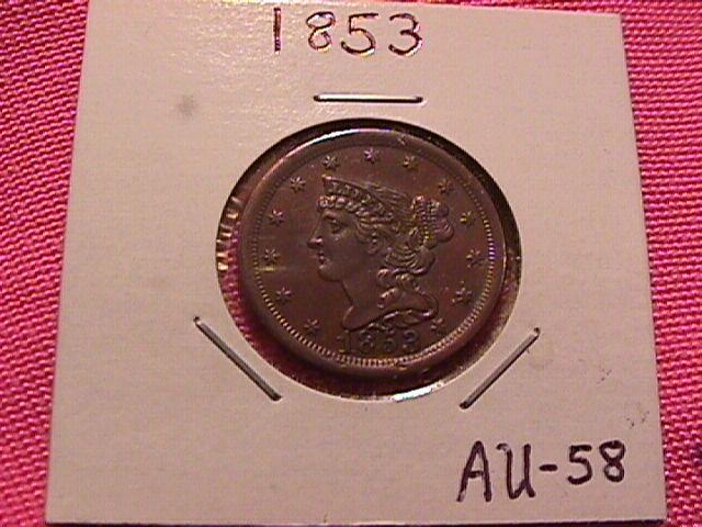 BRAIDED HAIR 1853 GRADED ALMOST UNCIRCULATEDTED-58