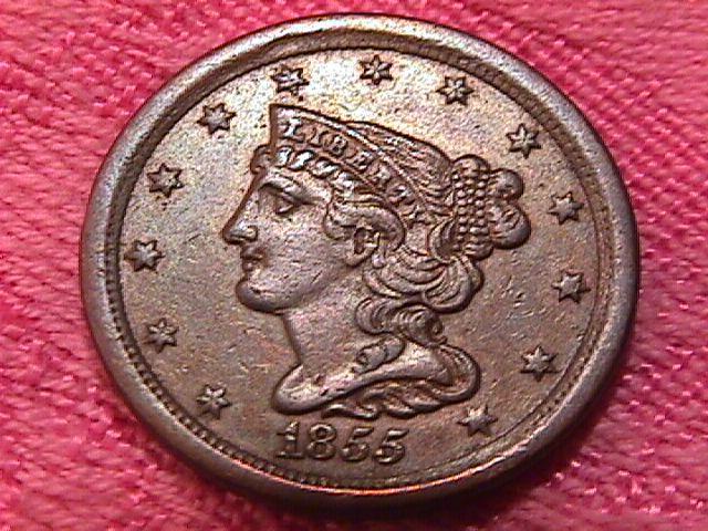 BRAIDED HAIR 1855 GRADED ALMOST UNCIRCULATED-50