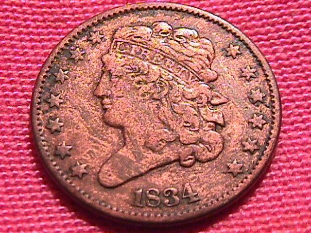 CLASSIC HEAD 1834 EXTREMELY FINE-40 GRADED HALF CENT