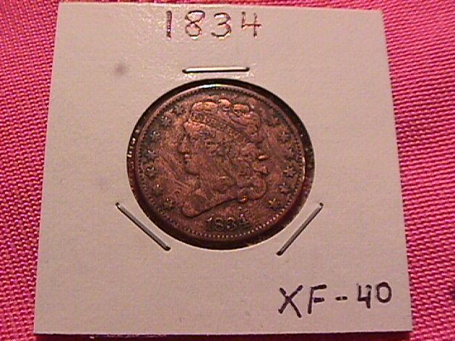 CLASSIC HEAD 1834 EXTREMELY FINE-40 GRADED HALF CENT