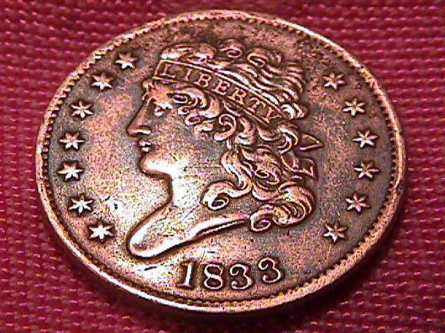 CLASSIC HEAD 1833 EXTREMELY FINE-40 GRADED HALF CENT