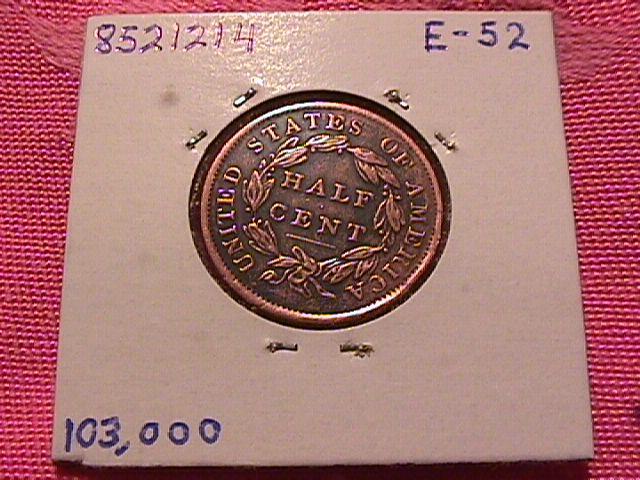 CLASSIC HEAD 1833 EXTREMELY FINE-40 GRADED HALF CENT