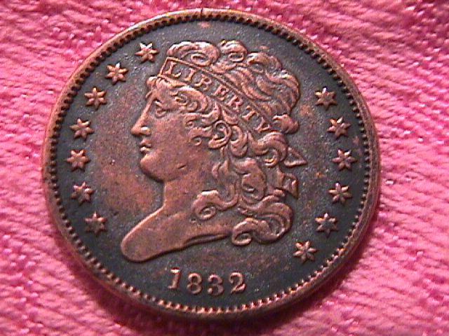 CLASSIC HEAD 1832 EXTREMELY FINE-40 GRADED HALF CENT