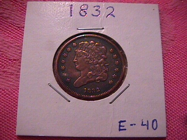 CLASSIC HEAD 1832 EXTREMELY FINE-40 GRADED HALF CENT