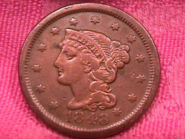 BRAIDED HAIR COPPER LARGE CENT 1848 VERY FINE-20