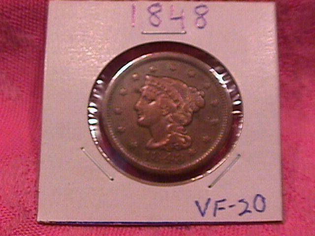 BRAIDED HAIR COPPER LARGE CENT 1848 VERY FINE-20