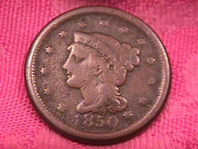 BRAIDED HAIR COPPER LARGE CENT 1850 VERY GOOD-10