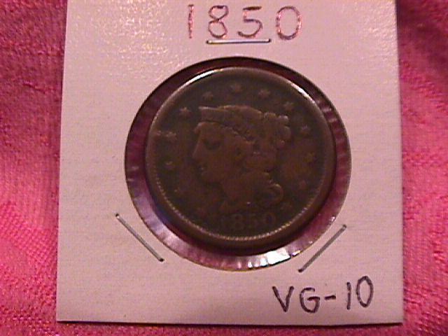 BRAIDED HAIR COPPER LARGE CENT 1850 VERY GOOD-10